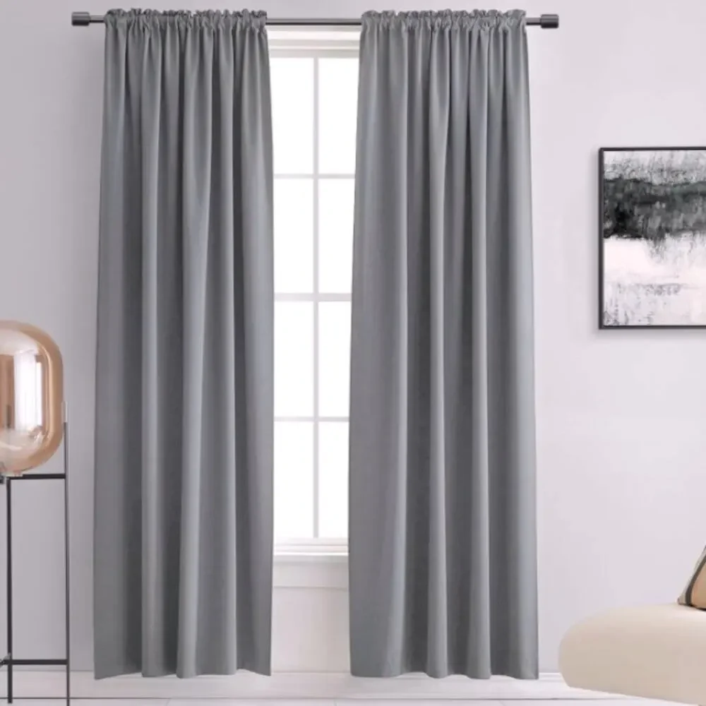 Gray Curtains 2 Panel Set Grey Silky Satin Soft 52W x 84L Each Panel